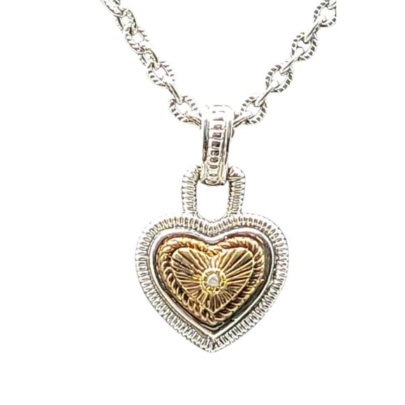 Camellia Necklace Etched Diamond Yellow Gold Rhodium-plated Silver Tone 18" - Picture 2 of 11